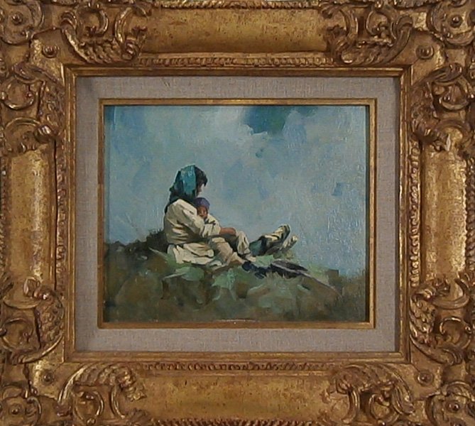Eustace Paul Ziegler (1881-1969) Alaskan: NATURE AND CHILD, ALASKA, 1936, oil painting on canvas board, signed dated and titled on verso, 8 ¾ x 10 ¾”, framed, minor edge wear from framing, otherwise in good studio condition.
