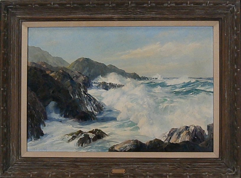 Bennett Bradbury (1914-1991) Californian: SOUTH FROM GARRAPATA, 1966, oil painting on canvas, signed lower left, titled and signed on verso, 24 x 36”, framed, minor surface soiling, otherwise in good studio condition.