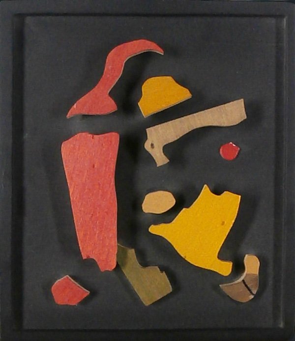 Jules Engel (1909-2003) Californian: UNTITLED, 1981, painted wood construction, signed and dated on verso, 7 ¼ x 6 ¼ x ½”, in good studio condition. Provenance: acquired directly from artist by current owner.