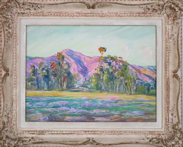 Arthur M. Hazard (1872-1930) Californian & another: ILLUMINATED LANDSCAPE, watercolor on paper, signed lower right, 15 x 20” framed with glass, in apparently good studio condition; Together with A. Moreno BEACH SCENE, oil painting on canvas, signed l