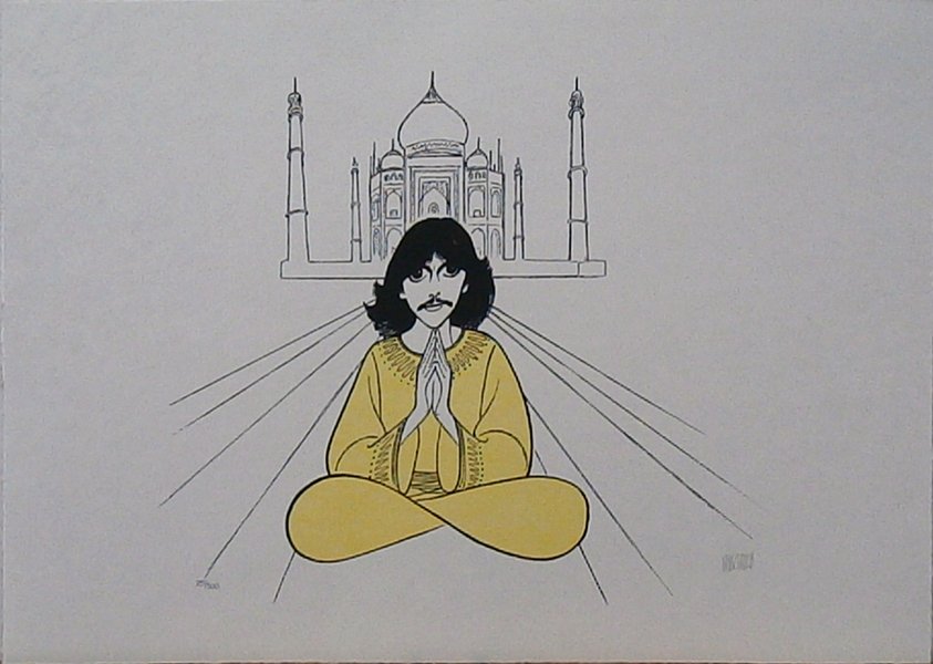 Al Hirschfeld (1902-2003) American: GEORGE HARRISON, color lithograph on Japanese paper, signed in pencil, from the numbered edition 300, sheet 16 x 22 ½”, printed by S2 Editions with blindstamp, published by Rue Royale Fine Art, in