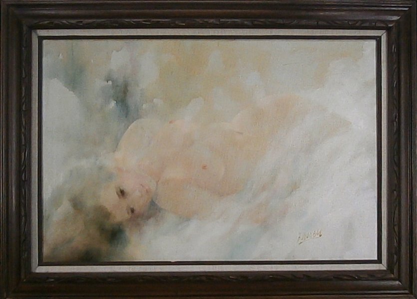 Fred Money (1882-1956) French: NUDE WOMAN, oil painting on canvas, signed lower right, 24 x 36”, framed, minor surface soiling, in good studio condition.