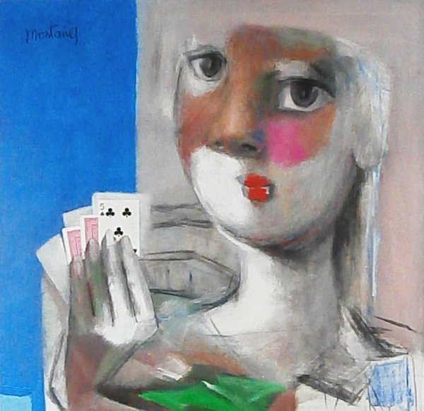 Jose Montanes (1919-1998) Spanish: HIT ME, oil painting on canvas, signed upper left, 36 x 36”, in good studio condition. Provenance: The artist’s estate.