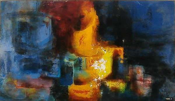 Leonardo Nierman (b. 1932) Mexican: UNTITLED, 1962, oil painting on Masonite, signed and dated lower right, 27 ½ x 48 ¼”, framed, in good studio condition.