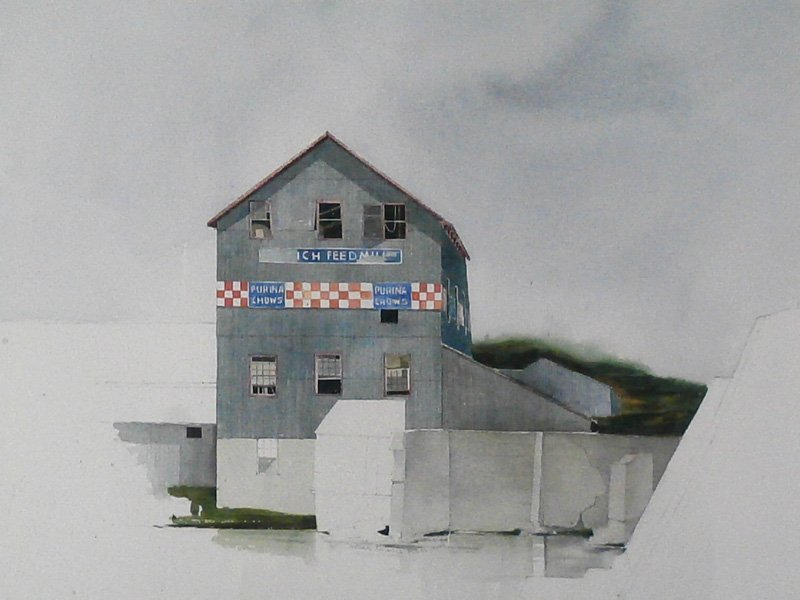 William Roberts (1920-2001) Canadian: PURINA CHOWS, watercolor on paper, signed and titled lower center, 20 ¼ x 27 ¾”, framed with glass, some dust accumulation inside frame, otherwise in apparently good studio condition. Provenance: 