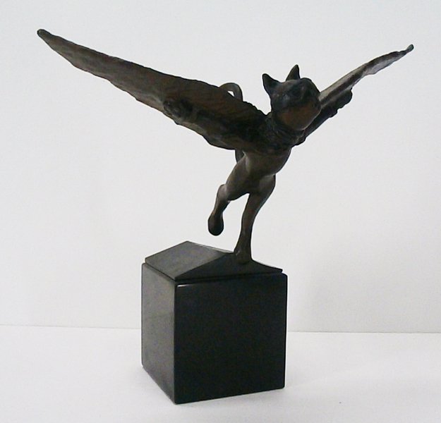 Jeff Tritel (b. 1949) Californian: WINGED KITTY, cast bronze with brown patina, signed, from the edition 20, size 5 ½ x 9 ¾ x 6”, mount to 3” tall marble base, comes with artist’s studio certificate and letter, in good studio c