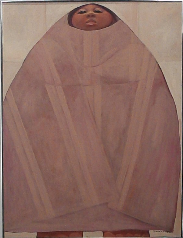 Roberta De La Vega (20th Century) Texan/ Californian: GIRL WITH SHAWL, oil painting on canvas, signed lower right, 40 x 30”, framed, minor surface soiling, otherwise in good studio condition.