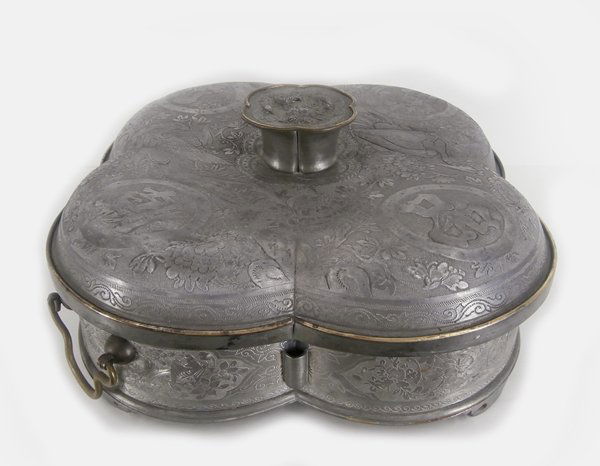 Decorative Arts: Chinese Pewter & Brass Serving Caddy (1 of 3)