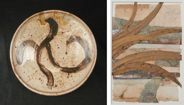 Eugene Deutch (1904-1959) Chicago & another: A painted and glazed ceramic plate, signed and dated 1942 underneath, 6 ¼ x 1 ½”, inconspicuous chip at rim, otherwise in good studio condition; Together with Artist Unidentified UNTITLED, collage