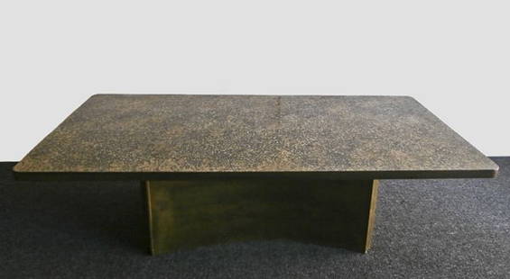 Laverne Furniture Company: Philip & Kelvin LaVerne: ETRUSCAN (SPECIAL), special order coffee table 60” long, 30” wide, 17” tall, LaVerne Gallery label underneath, in good condition.