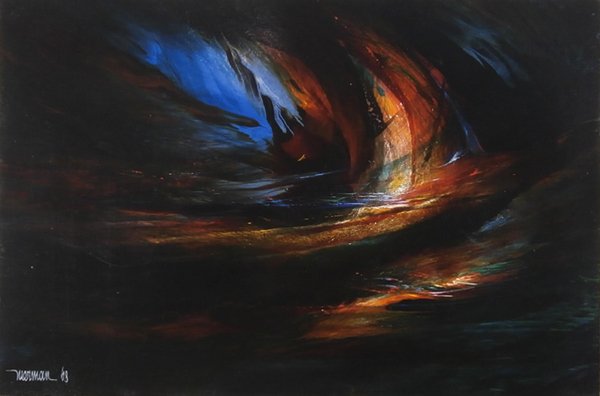 Leonardo Nierman (b. 1932) Mexican: UNTITLED, 1968, oil painting on Masonite, signed and dated lower left, 15 ¾ x 23 ½”, framed, a few surface scuffs, otherwise in good studio condition.