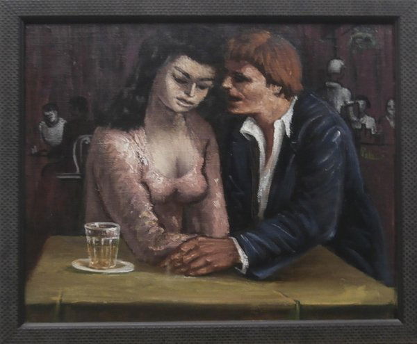 Albert Pels (1910-1988) New York/Ohio: JUST GIVE ME ONE MORE CHANCE, oil painting on canvas over Masonite, signed center right, 13 x 16”, framed, in apparently good studio condition.