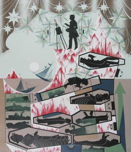 Lari Pittman (b. 1952) California: UNTITLED, 1989, color screenprint, signed in pencil, from the numbered edition 45, sheet 44 x 38”, framed, some cockling lower right and lower left corners, otherwise in apparently good condition.