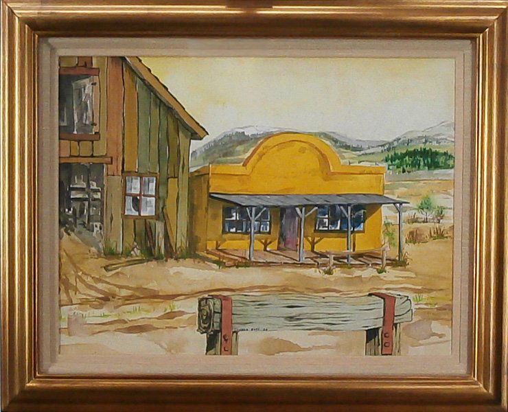 Conrad Buff (1886-1975) Californian: PIONEER TOWN, 1956, watercolor on paper, signed and dated lower center, sight 14 x 19 ”, framed, in apparently good studio condition.