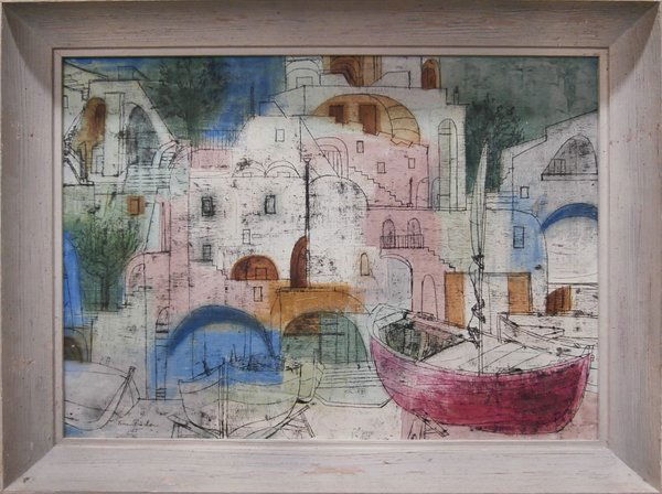 Eva Fischer (1920-2015) Croatian: CANAL STREET, 1955 oil painting on canvas, signed and dated lower left, 20 x 28”, framed, minor surface soiling, otherwise in good studio condition.