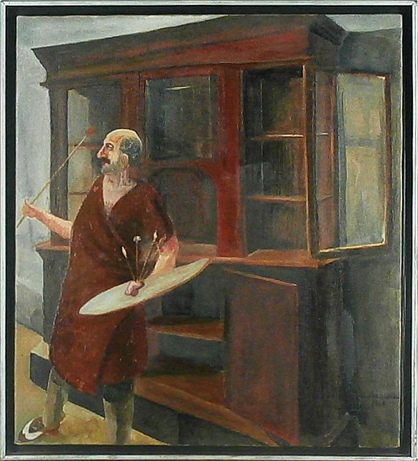 Charles Garabedian (b. 1923) Armenian/ American: SELF PORTRAIT BY CABINET, 1964 oil painting on canvas, signed and dated lower right, 20 x 18”, framed, in good studio condition.
