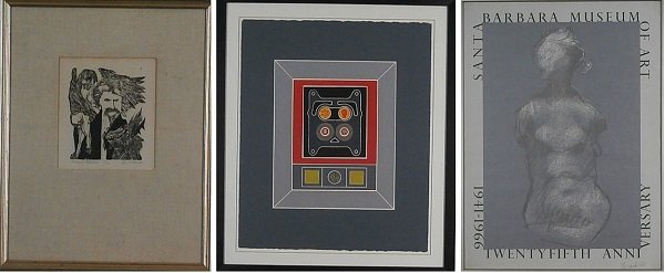 Jacob Landau (1917-2001), Tom Fricano (b. 1930) &: Jacob Landau SAMUEL CLEMENS, woodcut print, signed in pencil, from the numbered edition 20, image 5 x 4 ”, full margins, pale toning in margins; Together with Tom Fricano, LIBERTY, color lithograph