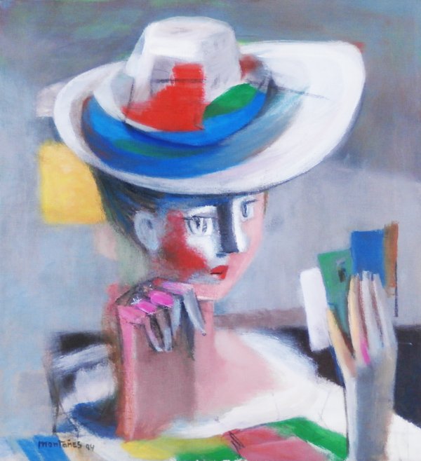 Jose Montanes (1919-1998) Spanish: FOUR ACES, 1994, oil painting on canvas, signed and dated lower left, 24 x 22”, with certificate from artist’s estate, in good studio condition.