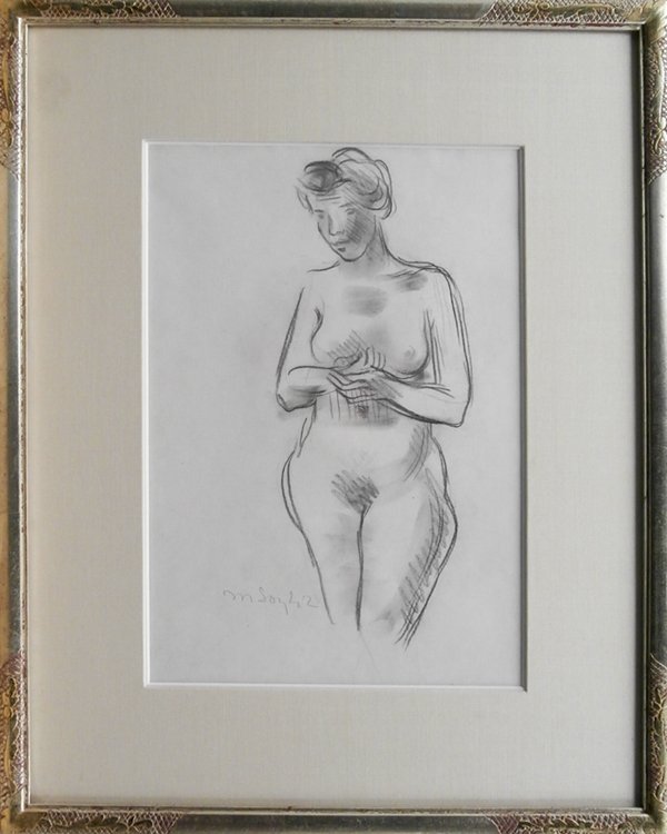 Moses Soyer (1899-1974) Russian/ American: STANDING NUDE, pencil drawing on paper, signed lower left, sight 13 x 9”, framed, in apparently good studio condition. Provenance: Inter-continental Artists Guild, Grand Bahamas.