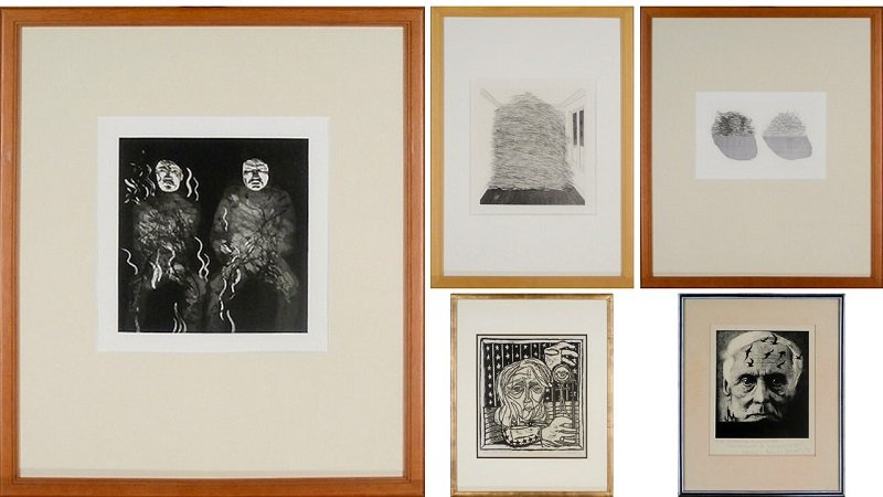 David Hockney (b. 1937) British (3), Stan Kaplan &: David Hockney CORPSES OF FIRE; A ROOM FULL OF STRAW; STRAW ON LEFT, GOLD ON THE RIGHT, three etchings from Six Fairy Tales for the Brothers Grimm, 1969, plates 10 x 9 ”, 9 x 8 ” & 6 x 9 ”, all w