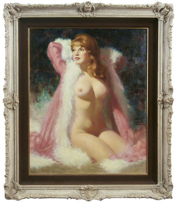 Earl Moran (1893-1984) California: MARILYN, oil painting on canvas, signed lower center right, 30 x 24”, framed, lacquer slightly yellowed, otherwise in good studio condition. Provenance: From the estate of Zeke Zekley, Los Angeles.