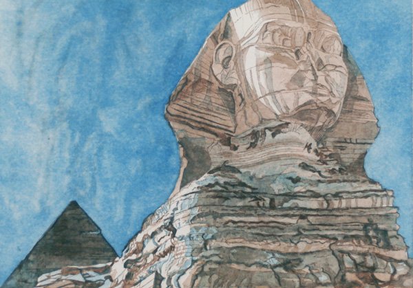 Philip Pearlstein (b. 1924) American: THE SPHINX, 1979, color aquatint, signed in pencil, from the numbered edition 41, sheet 28 x 40”, framed, in apparently good condition.