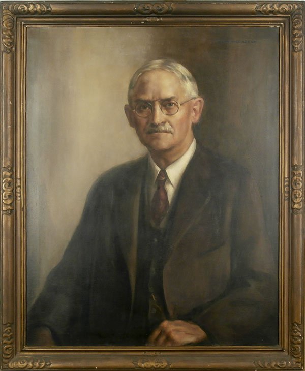 John Hubbard Rich (1876-1943) Boston: DISTINGUISHED GENTLEMAN, oil painting on canvas, signed upper right, 36 x 28”, framed, thinning in the paint from over-cleaning, otherwise in good studio condition.