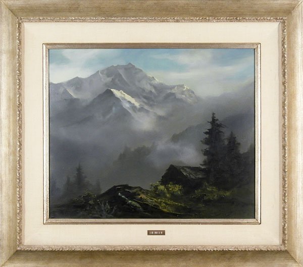 Mitsuzo Shimizu (1905-1986) Californian: SNOWY PEAKS, oil painting on canvas, signed lower right, 19 ¾ x 24", framed, in good studio condition.
