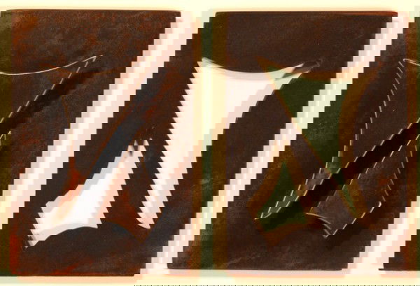 Jon Krawczyk (20th Century) American: UNTITLED, 1999, two-piece fabricated and patinated steel sculpture, each 7 x 5", signed and dated underneath. Provenance: BGH Gallery, Santa Monica