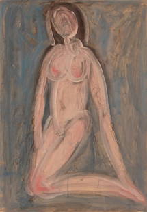 George Spaventa (1918-1978) American: KNEELING NUDE WOMAN, gouache and color pastel on paper, 21 ½ x 15 ½", signed lower right, framed with glass.