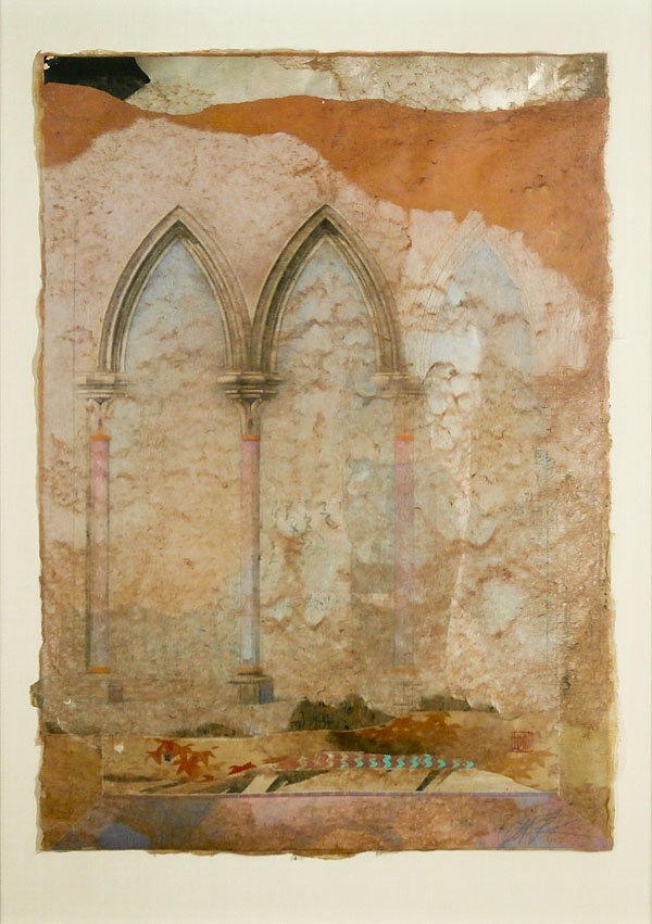 Donald Farnsworth (b. 1952) Californian: COUNTERPOINT/GOTHIC VII, 1987, watercolor, pastel mixed media on paper with collage, signed lower right, sheet 30 x 21â€, framed, in apparently good studio condition. Provenance: Artventures, San F