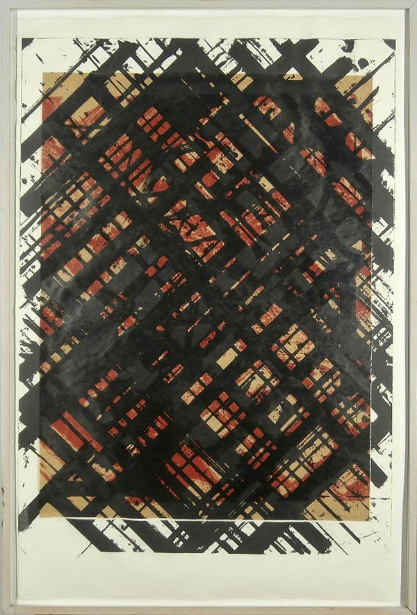 Ed Moses (b. 1926) California: UNTITLED, 1983, lithograph with collage, signed and dated in pencil, numbered 37/40, sheet 40 x 26", printed by David Kelso, 3EP Ltd. blind stamp lower right, framed with glass, some soft handling cre