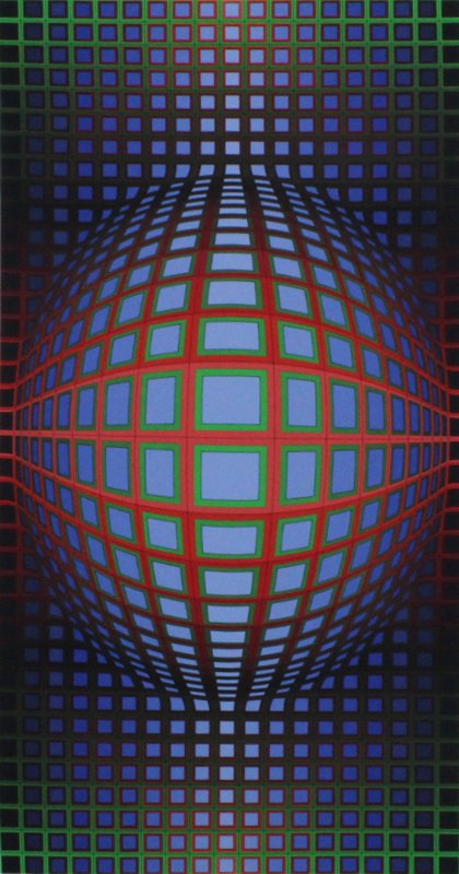 Victor Vasarely (1906-1997) Hungarian: KEREK, color screenprint, signed in pencil, numbered 79/250, image 32 x 16”, sheet 43 x 26”, some toning and discoloration, small stains on verso, otherwise in good condition.