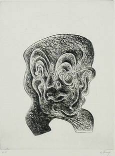 Sorel Etrog (1933-2004) Canadian: UNTITLED, 1969, etching, signed and dated in pencil, inscribed a. p. (artist’s proof), plate 12 ½ x 9 ½”, full margins, framed with glass, in apparently good condition.