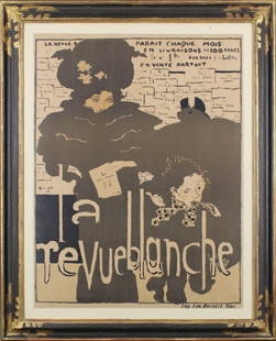 Pierre Bonnard (1867-1947) French: LA REVUE BLANCHE, 1894, color lithograph poster, signed and dated on the stone lower left, printed by Edward Ancourt, sheet 31 x 24", paper-backed, handsomely framed with glass, mild toning, some