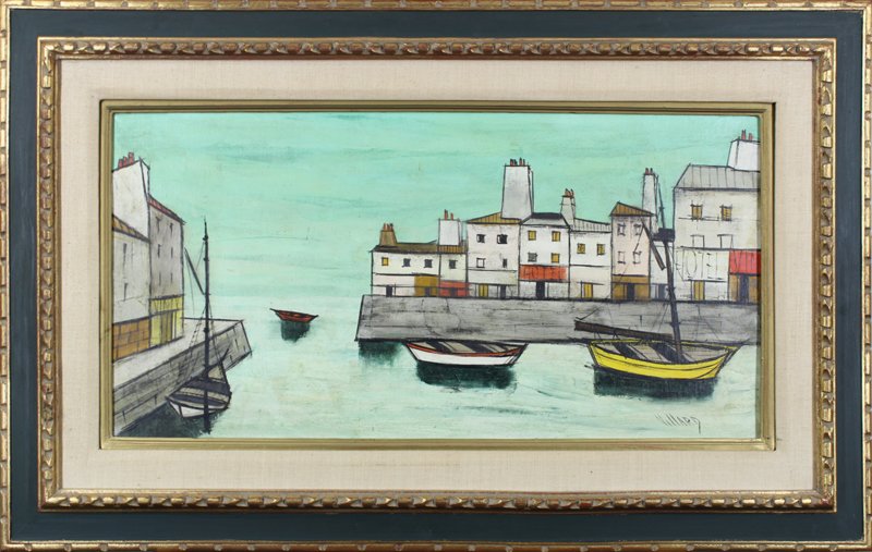 Villard aka Charles Levier (1920-2003) French: MARINA, oil painting Masonite, signed lower right, 15 x 30”, framed, moderate surface soiling, otherwise in good studio condition.