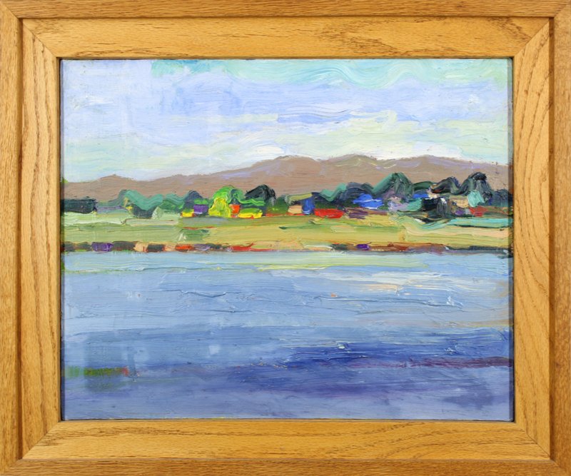Lundy Siegriest (1925-1985) California: ALAMEDA, 1975, oil painting on canvas, signed lower right, signed and dated and titled on verso, 15 x 20”, framed, very inconspicuous slice hidden in landscape, detected from verso, some hairline cr