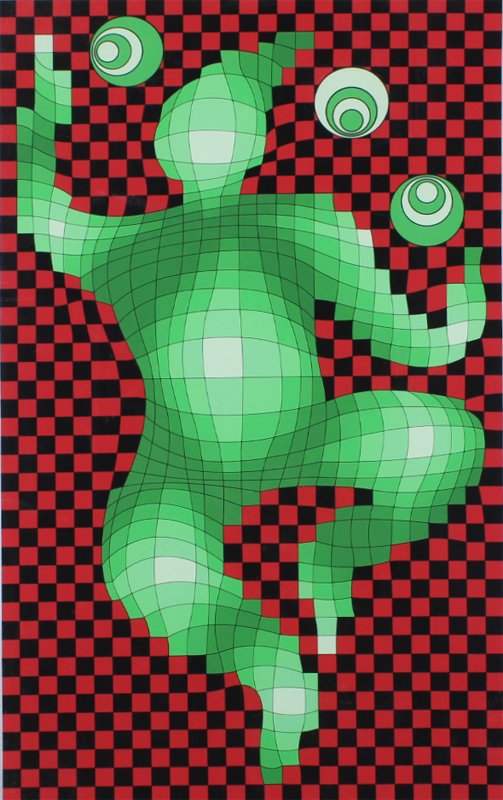 Victor Vasarely (1906-1997) Hungarian: HARLEQUIN, color screenprint on silver coated paper, signed in pencil, numbered XXXX/CL, image 26 x 16”, full margins, framed, in apparently good condition.