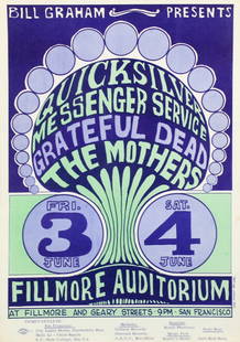 1960’s Psychedelic Rock n Roll poster:: Bill Graham, BG-9, 1966, Wes Wilson, Quicksilver Messenger Service, Grateful Dead, Mothers, Fillmore Auditorium, 20 x 14”.