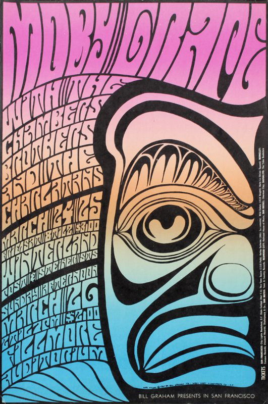 1960’s Psychedelic Rock n Roll poster:: Bill Graham, BG-56, 1967, Wes Wilson, Moby Grape, Chamber Brothers, Charlatans, Fillmore Auditorium Winterland, 21 x 13 ¾”.