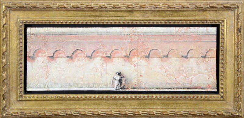 Laurent Hours (b. 1946) French: CERCLE ET DEMI CERCLES, 1995, acrylic painting on resin and fiberglass, signed lower right, 6 x 17 ¼”, framed, in good studio condition.