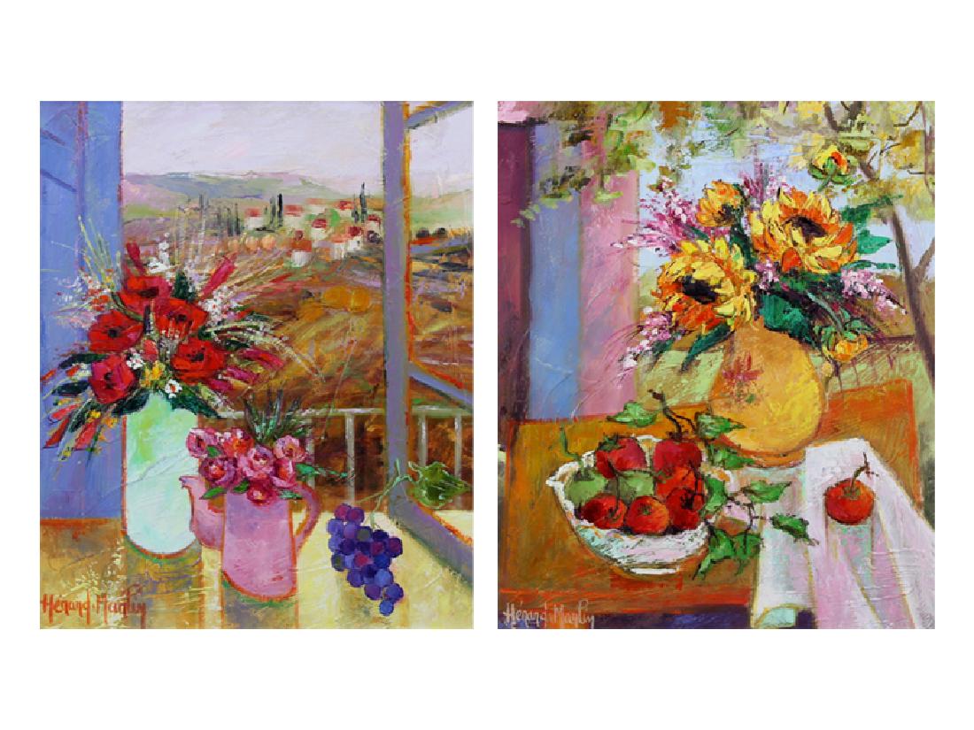 Josette Herard-Marlin (b. 1935) French (two): FENETRE OUVERTE; EN ETE, two oil paintings on canvas, both signed lower left and signed and titled on verso, each 18 ¼ x 15”, both framed and in good studio condition. Provenance: Wally Findlay Gal