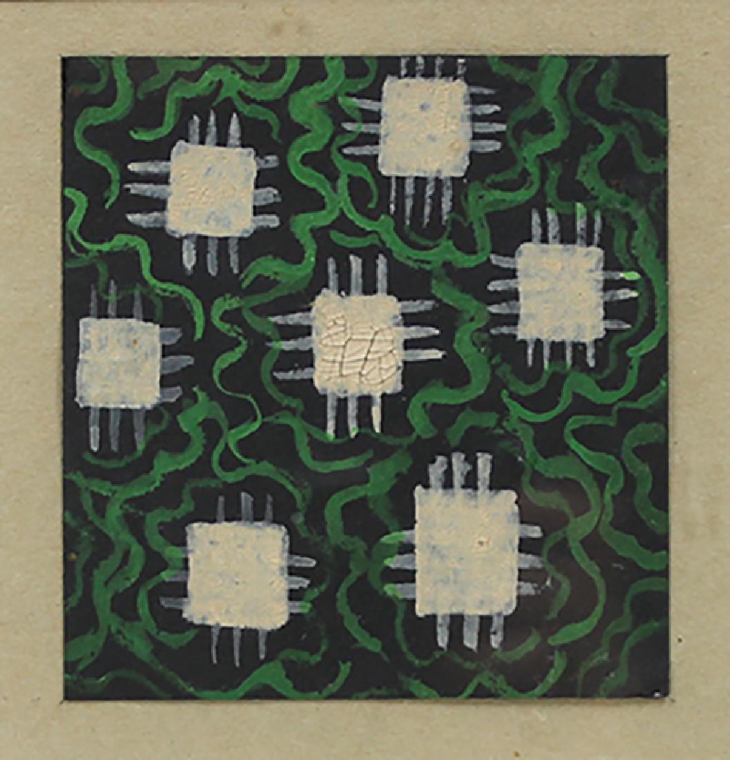 Sonia Delaunay (1885-1979) French: UNTITLED, gouache on paper, signed and stamped on verso by Charles Delaunay, 4 x 3 5/8”, Butterfields & Butterfields and French transport labels on frame verso including, framed with glass, craquelu