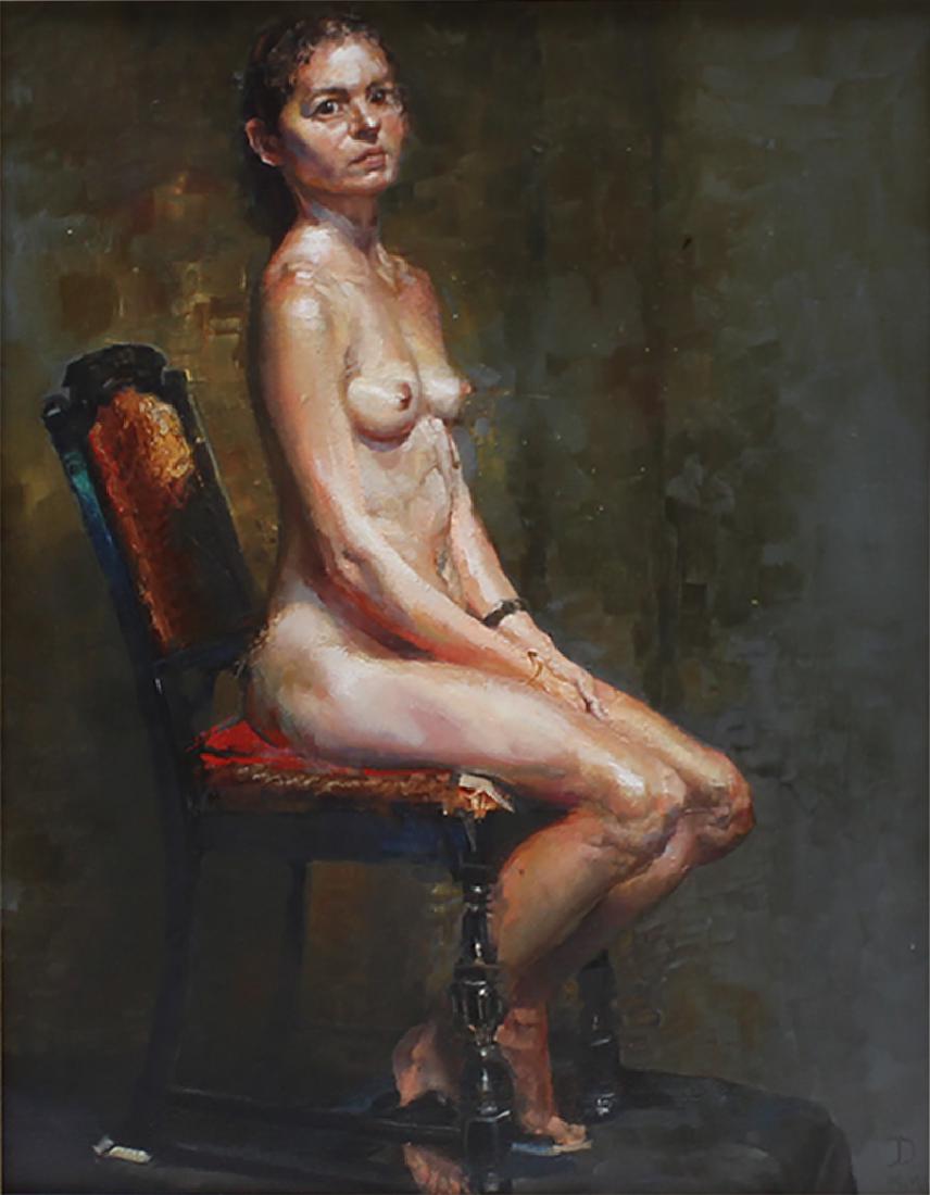 Stephen Douglas (20th/ 21st Century) Californian: SEATED NUDE, 2001, oil painting on canvas, signed and dated lower right, signed and dated on verso, 14 x 11”, framed, in good studio condition. Provenance: Acquired directly from the artist.