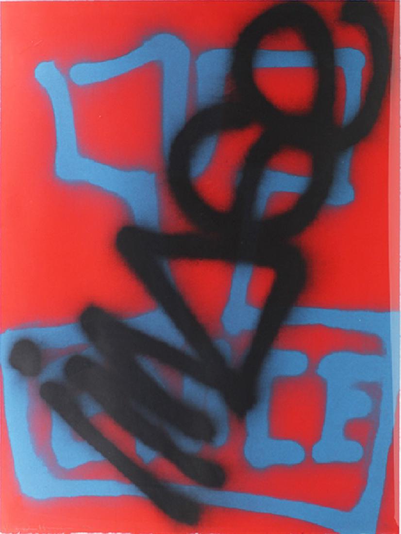 Dennis Hopper (1936-2010) Californian: VENICE GRAFFITI, color lithograph, signed in pencil, numbered 8/10, sheet 36 x 27”, printed by Hamilton Press Venice Beach, with blindstamp lower left, framed, in apparently good condition.