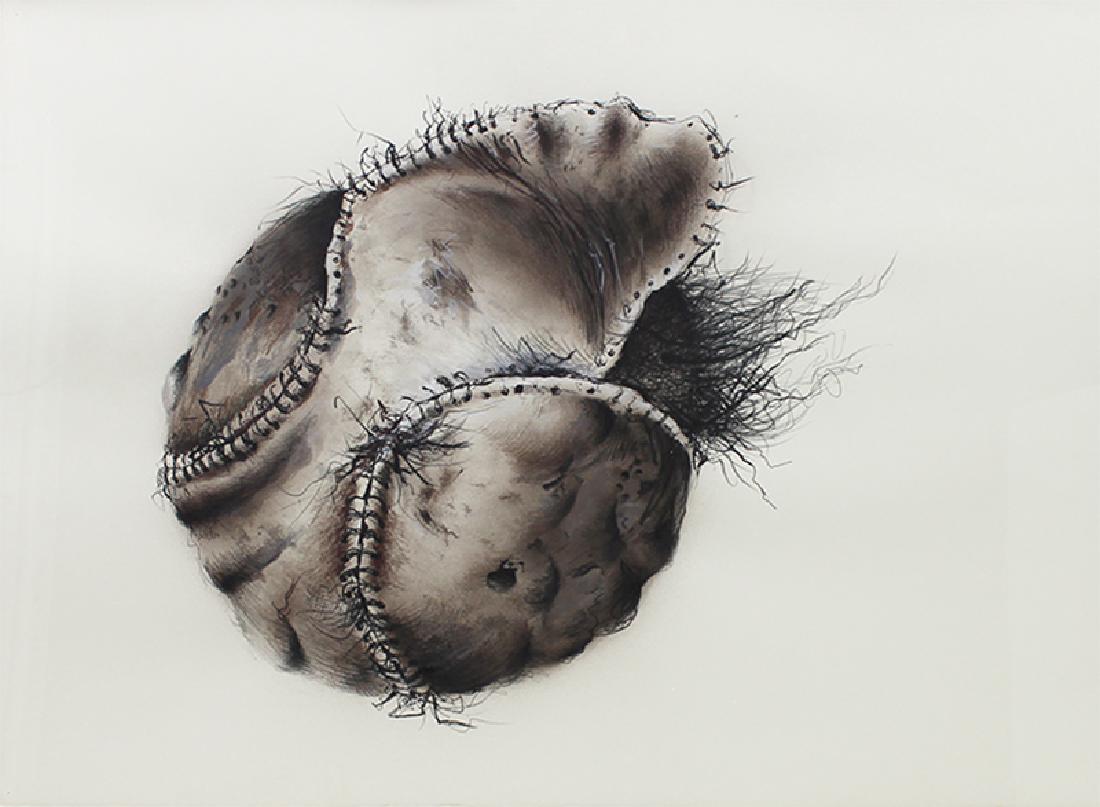 Mark Licari (b. 1975) American: BASEBALL, watercolor and ink on paper, 30 x 22”, framed, in apparently good studio condition.