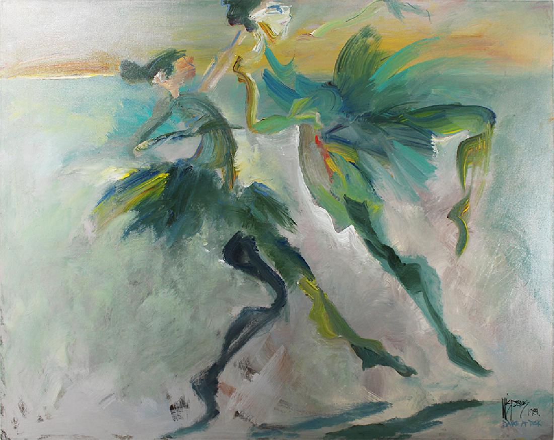 Michael Nisperos (b. 1953) Californian: BUTTERFLIES, 1988, oil painting on canvas, signed and dated and titled lower right, 40 x 50”, in good studio condition.