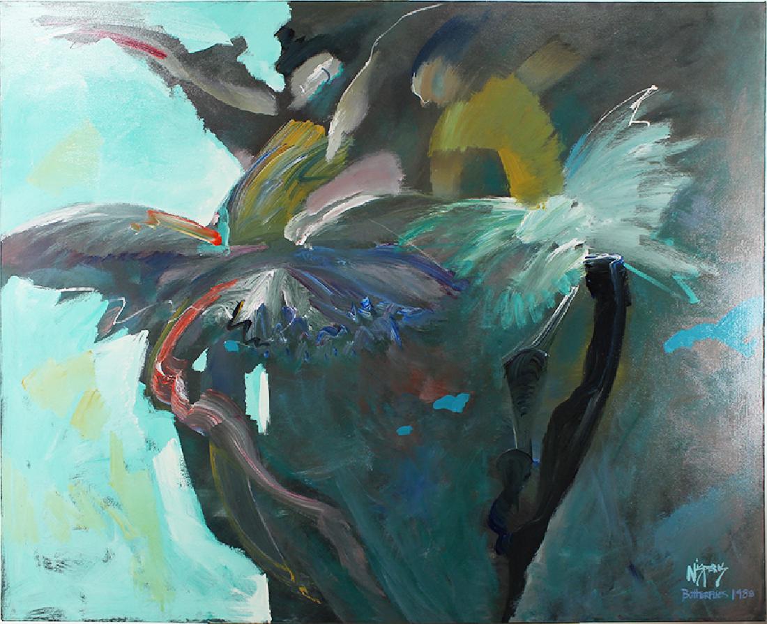 Michael Nisperos (b. 1953) Californian: DANCE AT DUSK, 1989, oil painting on canvas, signed and dated and titled lower right, 40 x 50”, in good studio condition.