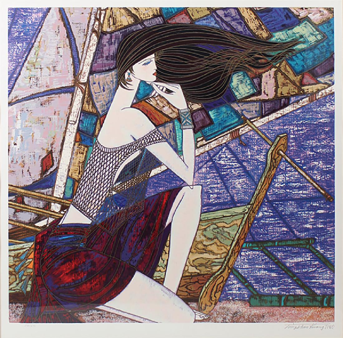 Ting Shao Kuang (b. 1939) Chinese: DISTANT DREAMS (S.58), 1987, color screenprint, signed in pencil, numbered 258/275, image 32 x 33”, full margins, published by Segal Fine Art, with blindstamp lower left, framed, in apparently good 