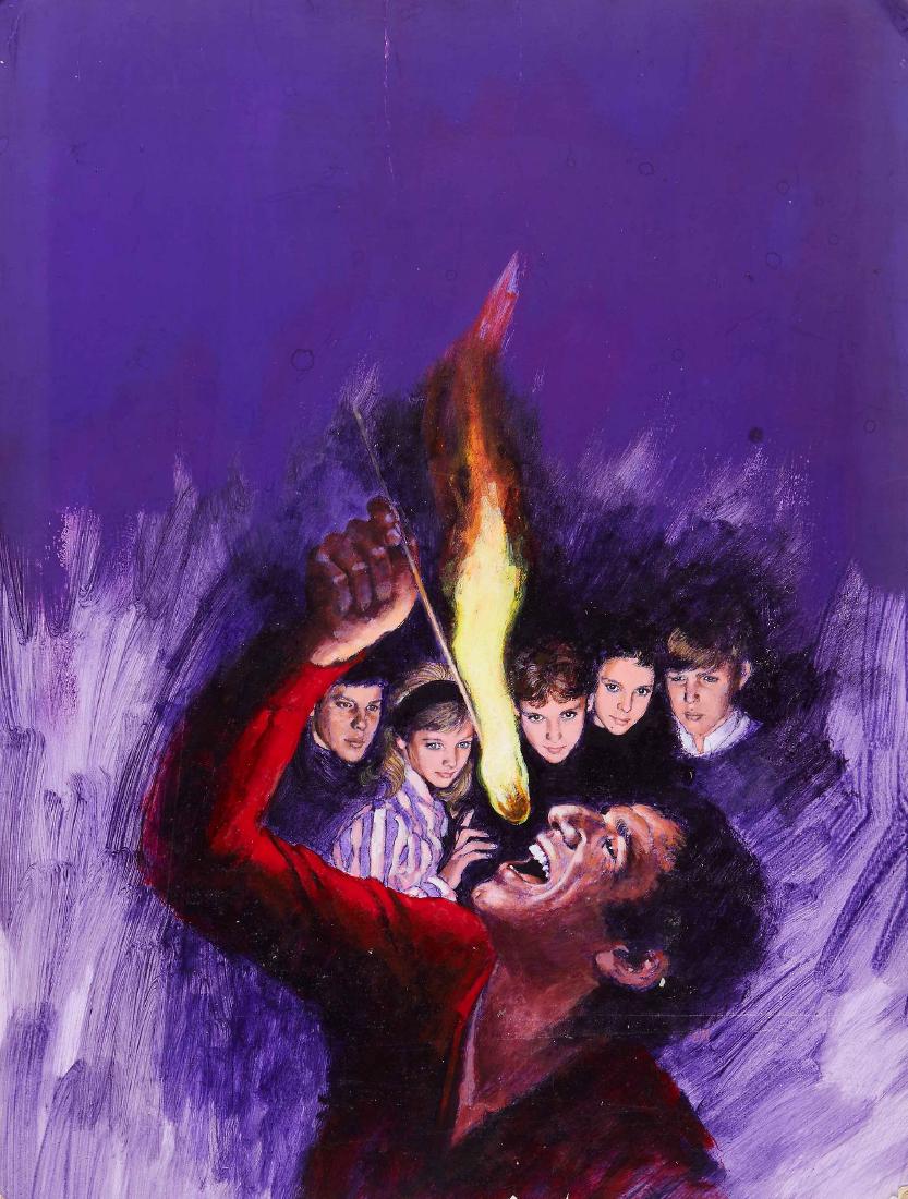 Maxey (Betty) - Original cover artwork for Five Have a: by Enid Blyton, for the 1970 re-issue, acrylic on artboard, 50 x 380mm., printer's dated annotations on verso, 1968 § Evans (Barry) original cover artwork for Night of Masks, the science fiction 